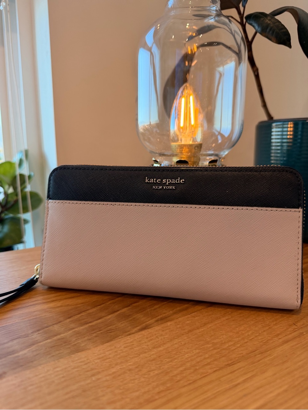 kate spade Two-Tone Blush Pink and Black Zip Around Wallet